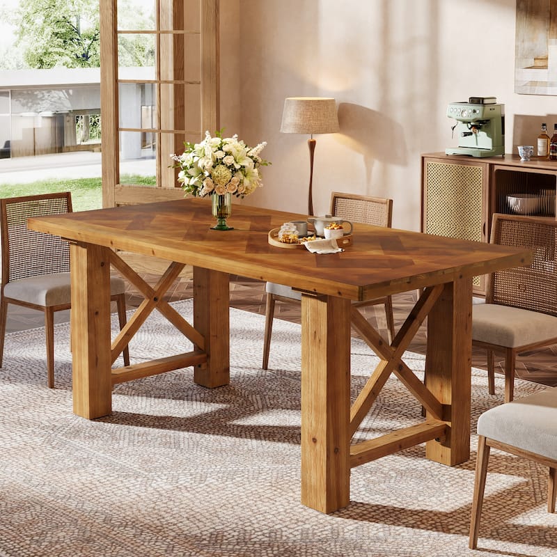 63-Inch Dining Table for 4-6, Solid Wood Kitchen Table for Dining Room, Living Room