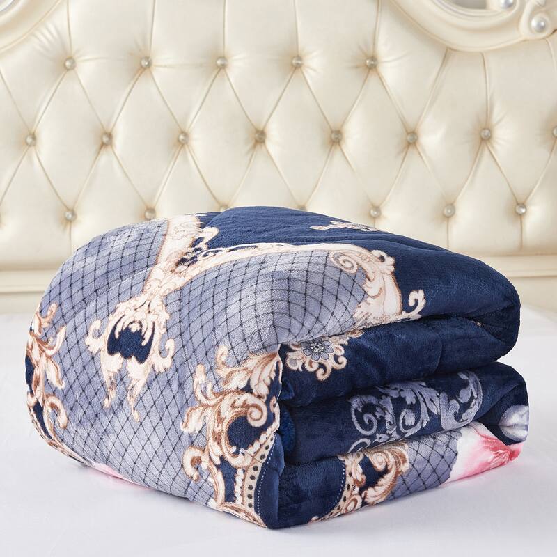3-Piece Floral Printed Sherpa-Backing Reversible Comforter Set
