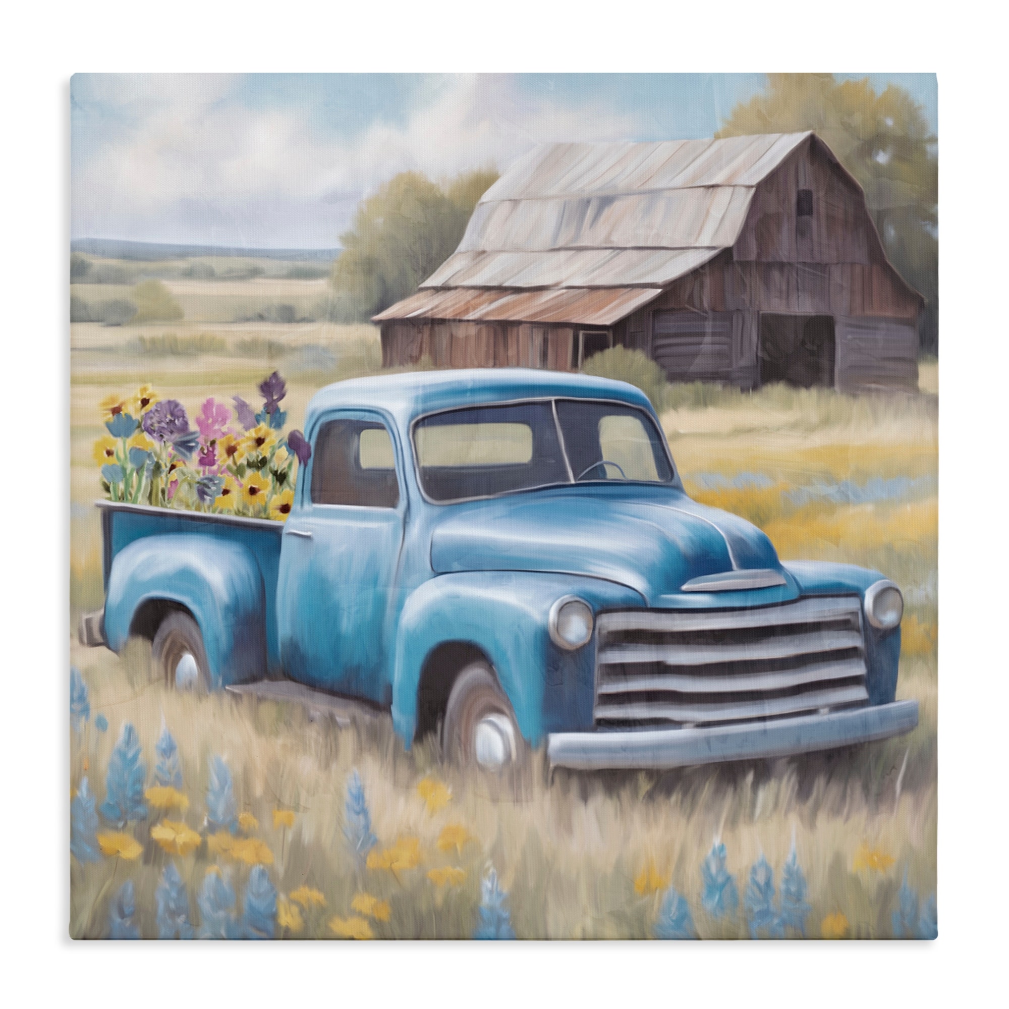 Stupell Flower Truck in Antique Blue Canvas Wall Art Design By Kim Allen