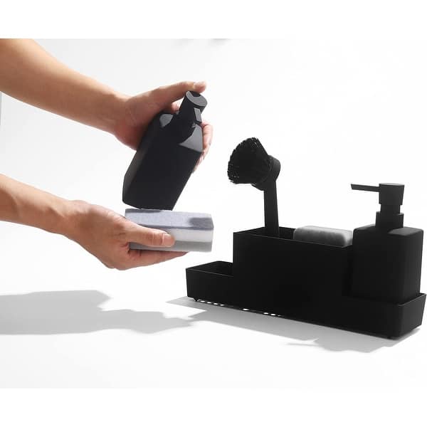 Set Dispenser Sapone Cucina con Supporto per Strofinacci,Porta Sapone Cucina e Porta Spugna per Lavello,Dispenser di Detersivo Ricaricabile,Bianco