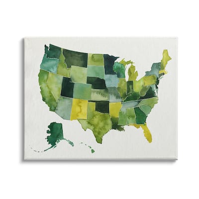 Stupell United States Green Watercolor Map Modern Painting Canvas Wall ...