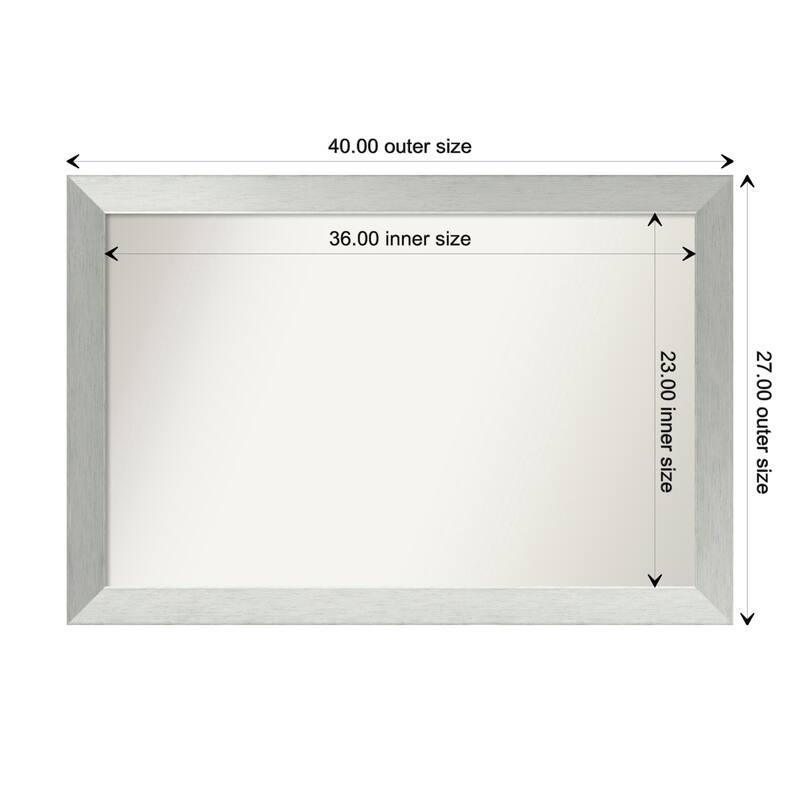 Brushed Sterling Silver Framed Non-Beveled Custom Wall Mirror, Bathroom Vanity Mirror - Outer Size: 40 x 27