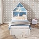 preview thumbnail 11 of 16, 85.20" Wood Frame Twin Trundle Bed with Bookcase Headboard and Led Light