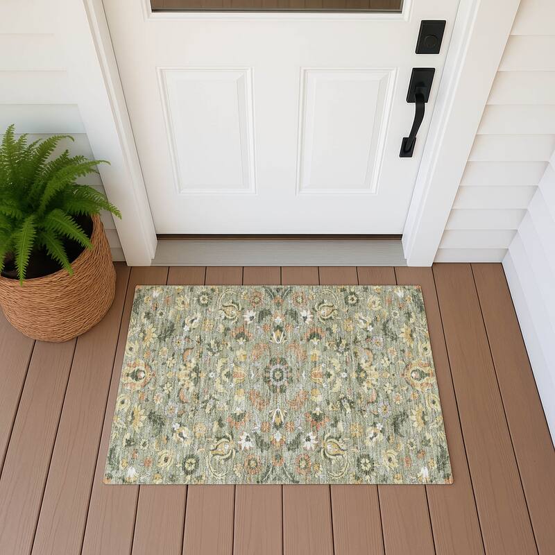 Machine Washable Indoor/ Outdoor Traditional Lanelle Chantille Rug - Sage - 1'8" x 2'6"