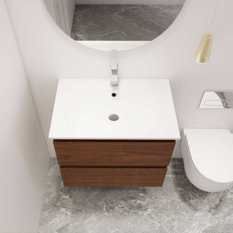 Malwee 24"/30" Floating Bathroom Vanity, Wall Mounted Bathroom Vanity with Resin Sink,2 Soft Close Drawers