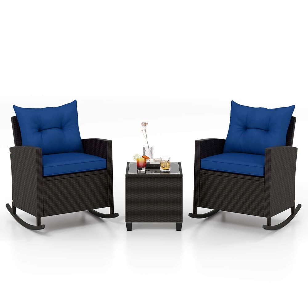 Costway 3 PCS Patio Wicker Rocking Set with Tempered Glass Table & - See Details