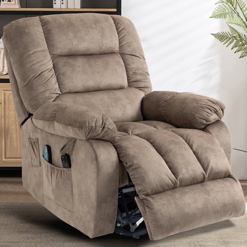 Power Lift Recliner Chair, Heat & Massage,Remote Control,Side Pocket - LightBrown