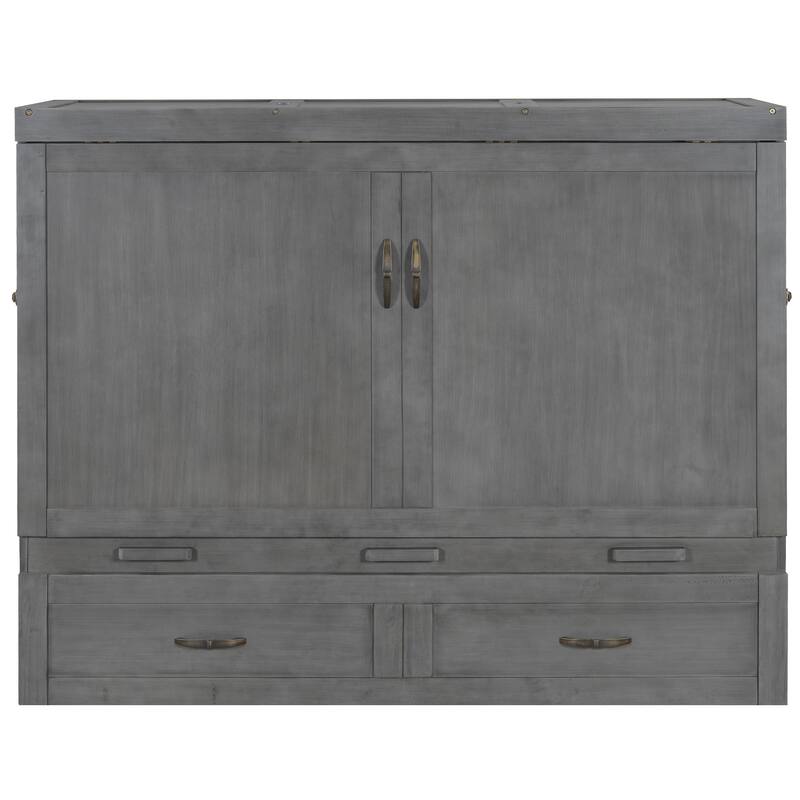 Space-Saving Design Murphy Bed with USB Ports, Large Drawers and Metal Handles