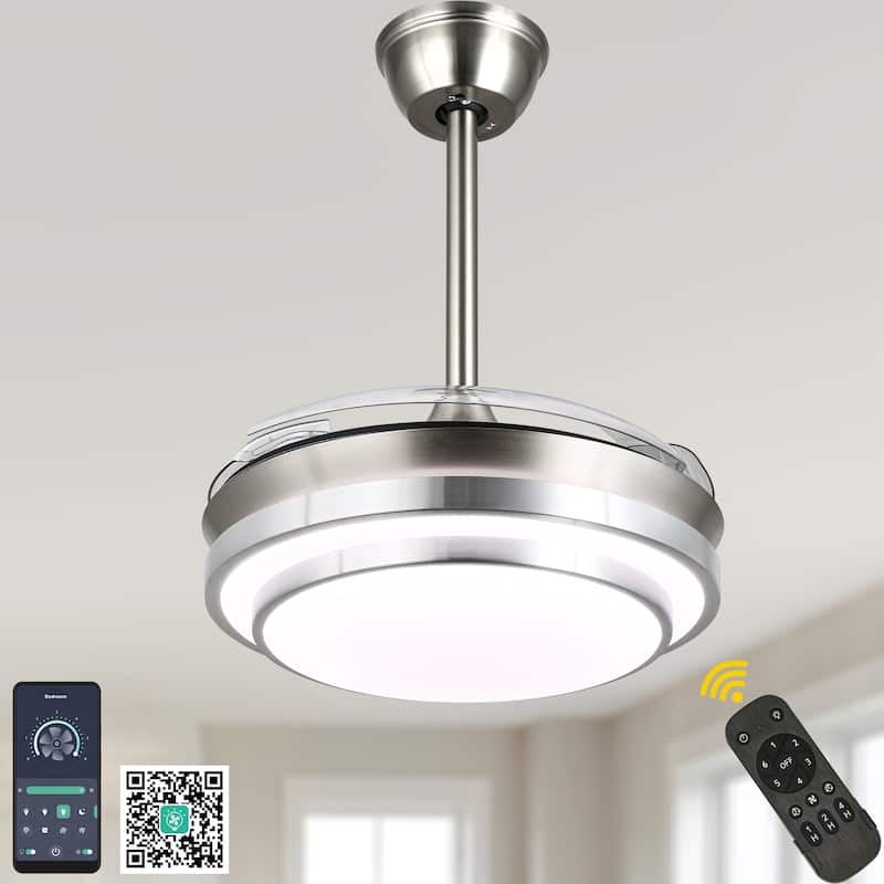 Bella Depot 36" Modern Retractable Ceiling Fan with Dimmable Led Light and Remote, 6-Speed Reversible DC Motor