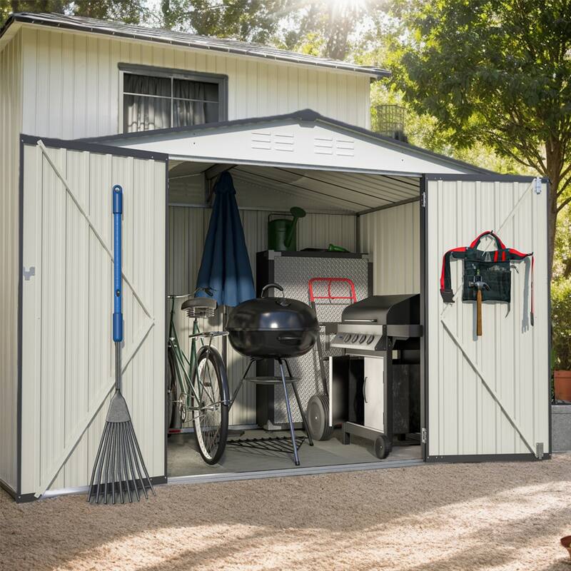 8'x6' Metal Outdoor Storage Shed with 2 Lockable Doors - 8 x 6 ft
