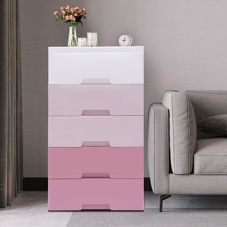 5 Drawers Storage Cabinet Plastic Modern Gradient Pink Organizer - 17.7 ...