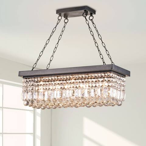 Gisela 5-light Antique Black Finish Rectangular Crystal Chandelier