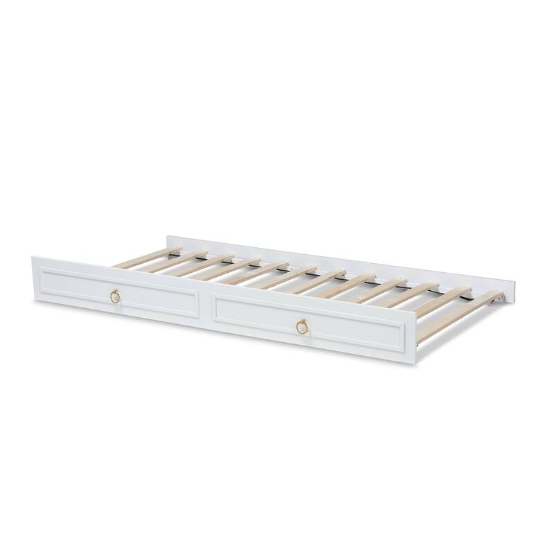 Twin Trundle Bed with Wheels, White Finish, Traditional Style, Fits Under a Twin Bed Frame, Space-Saving