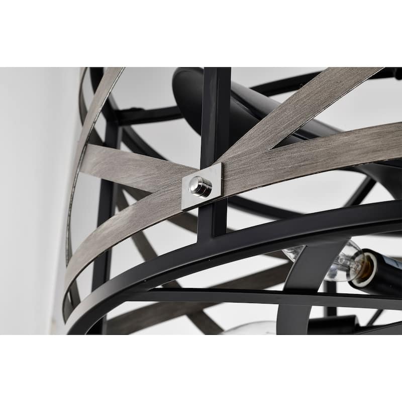 Adele 25-inch Matte Black and Faux Wood Grain 6 Lights 3 Blades Lighted Ceiling Fan with Remote