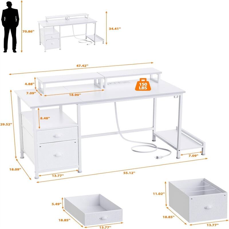 Computer Desk with Drawers and Storage Shelves