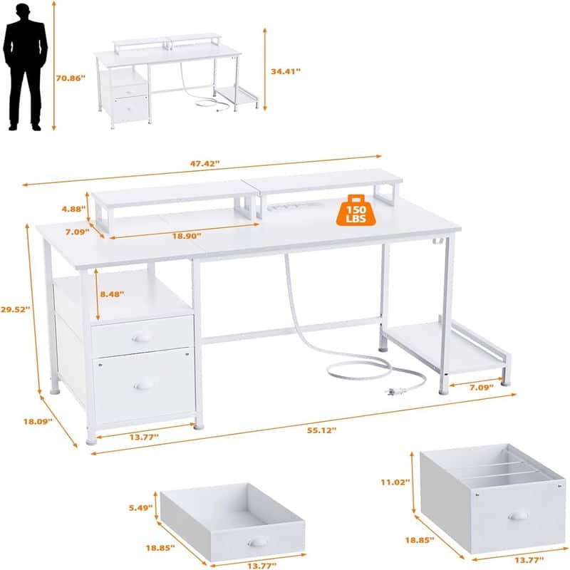 White Computer Desk with Drawer