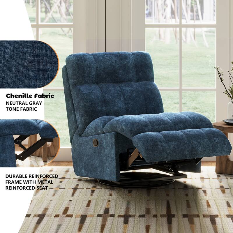 360° Swivel Rocker Recliner Chair Chenille Upholstered Manual Recliner