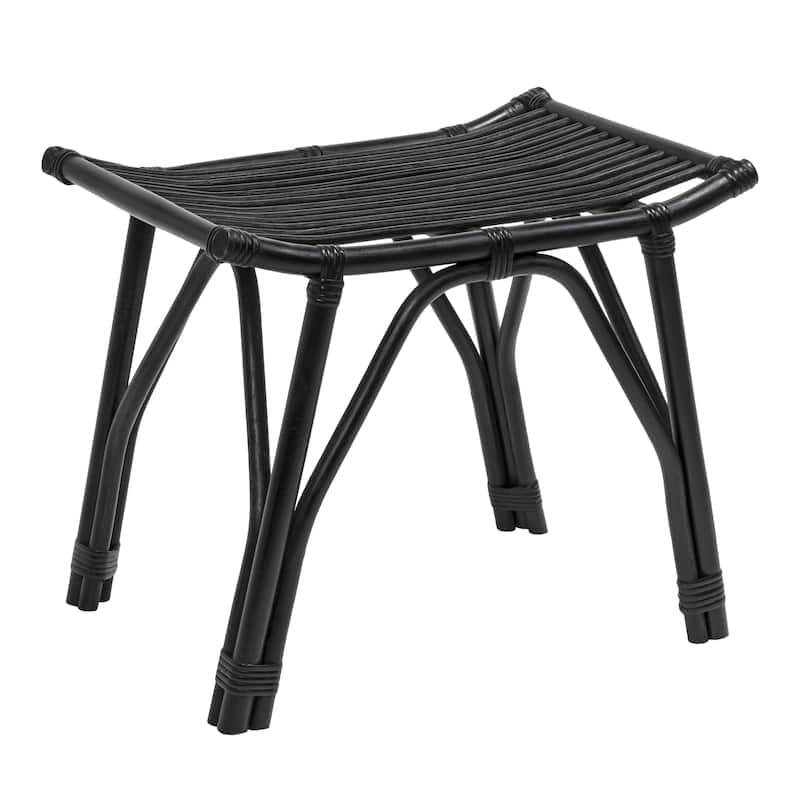 JONATHAN Y Gabriel Modern Bohemian Handcrafted Rattan/Teak Wood Curved Seat Accent Stool - Black