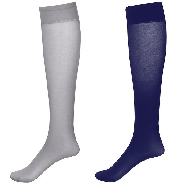 Mild Support 2 Pair Knee High Trouser Socks with 8-15 mmHg Compression - Navy/Grey - Medium