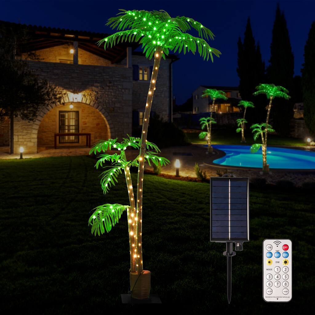 7FT Solar Powered Lighted Palm Tree for Outside Patio, Party Pool Decor