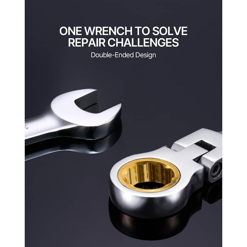 8 Pieces Carbon Steel SAE Flex-Head Wrench Set with 72-Tooth Ratchet Ideal for DIY Projects or Household Repairs