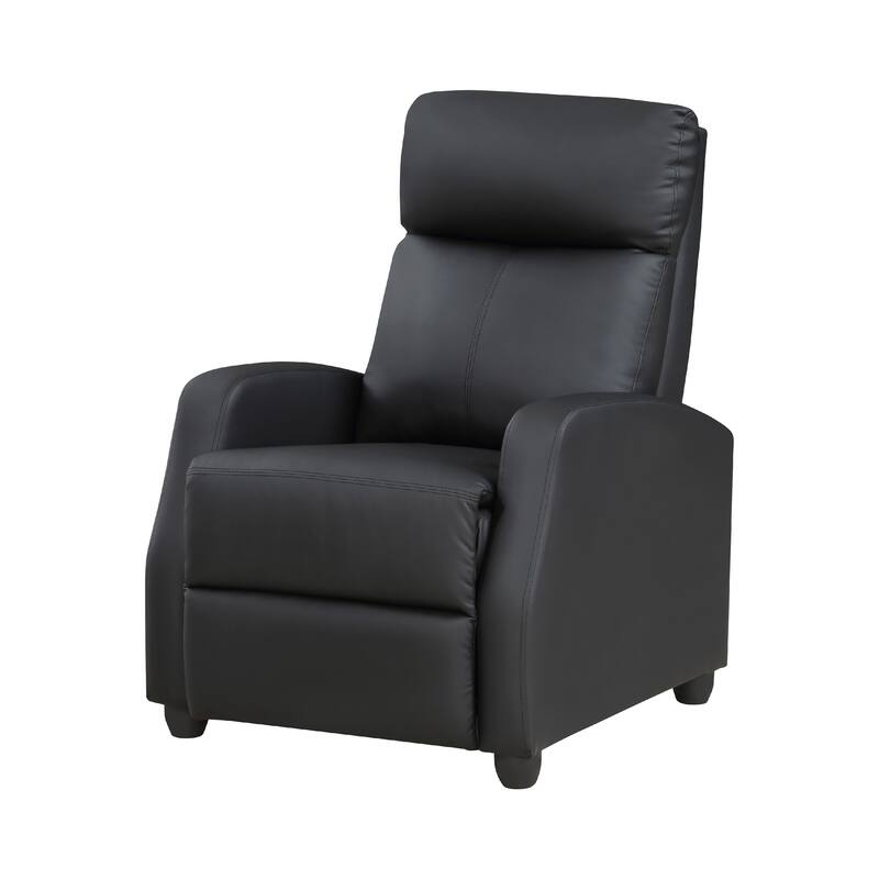 Recliner Chair, Manual Push Back, Black Faux Leather, 27 Inch