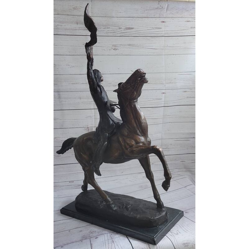 Buffalo Signal By Frederic Remington Bronze Native American Sculpture Statue 33 Inches X 26 Inches