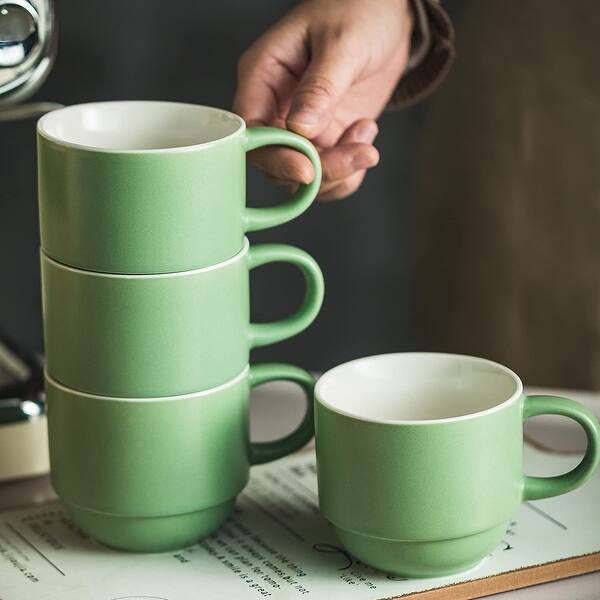 Ceramic Coffee Mugs Set Of 4, 15 Oz Stackable Coffee Mugs With Rack For