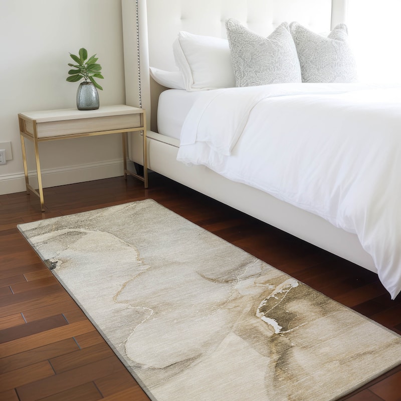 Machine Washable Indoor/ Outdoor Abstract Chantille Rug - Beige - 2'3" x 7'6"