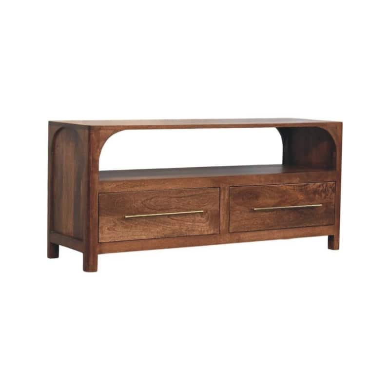 Artisan Furniture Solid Wood Arc-Line Media Console, Brown, 2-Drawers, 1-Shelf