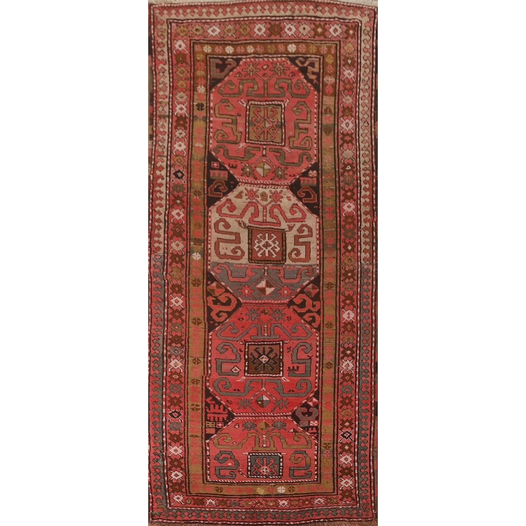 Vegetable Dye Kazak Oriental Antique Runner Rug Handmade Wool Carpet - 4'3" x 10'10"