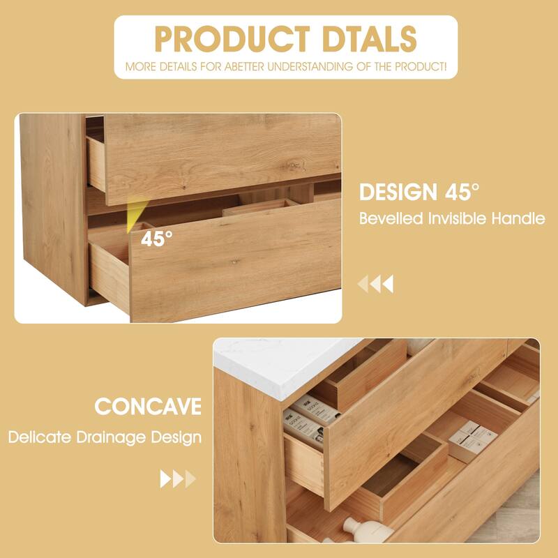 Sylphar 60 in. Toffee Oak Bath Vanity with Undermount Sink, 3 Top Options