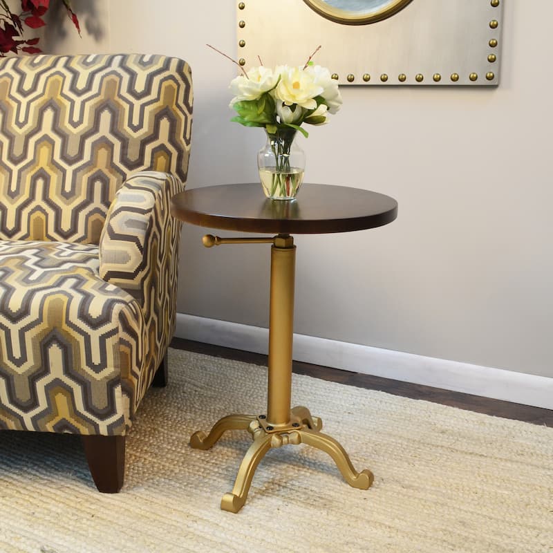 Carolina Living Colton Adjustable Vintage Table - Elm Top - Gold Base - Elm, Gold - Wood