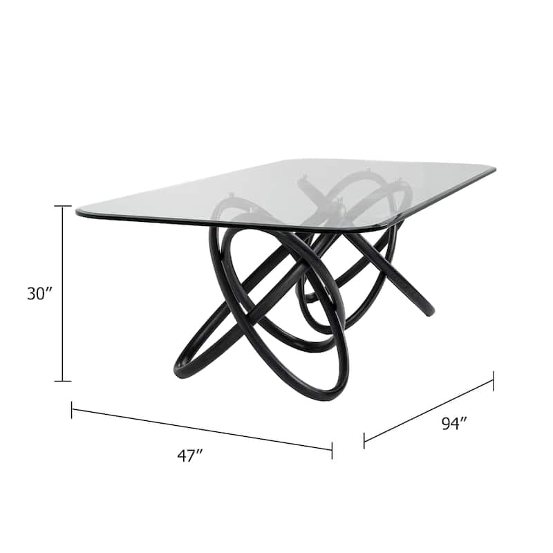 Cid Ason Dining Table, Black, Rectangular 94 Inch Tempered Glass Top - Clear, Black