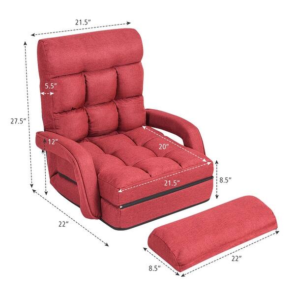 dimension image slide 1 of 2, Costway Folding Floor Armchair w/6-position Adjustable Back & Lumbar - 69.5'' X 27'' X 5.5''