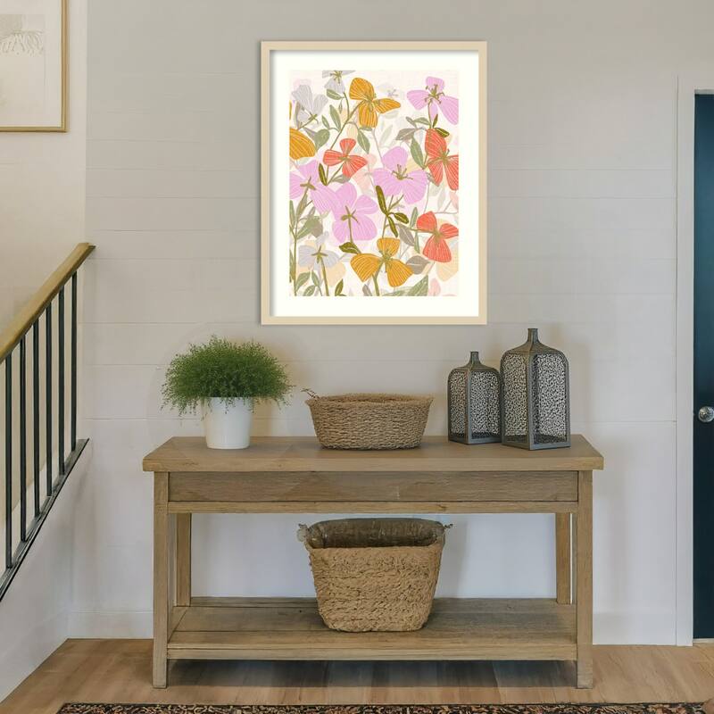Colorful Petals and Green Leaves by Annick Wood Framed Wall Art Print