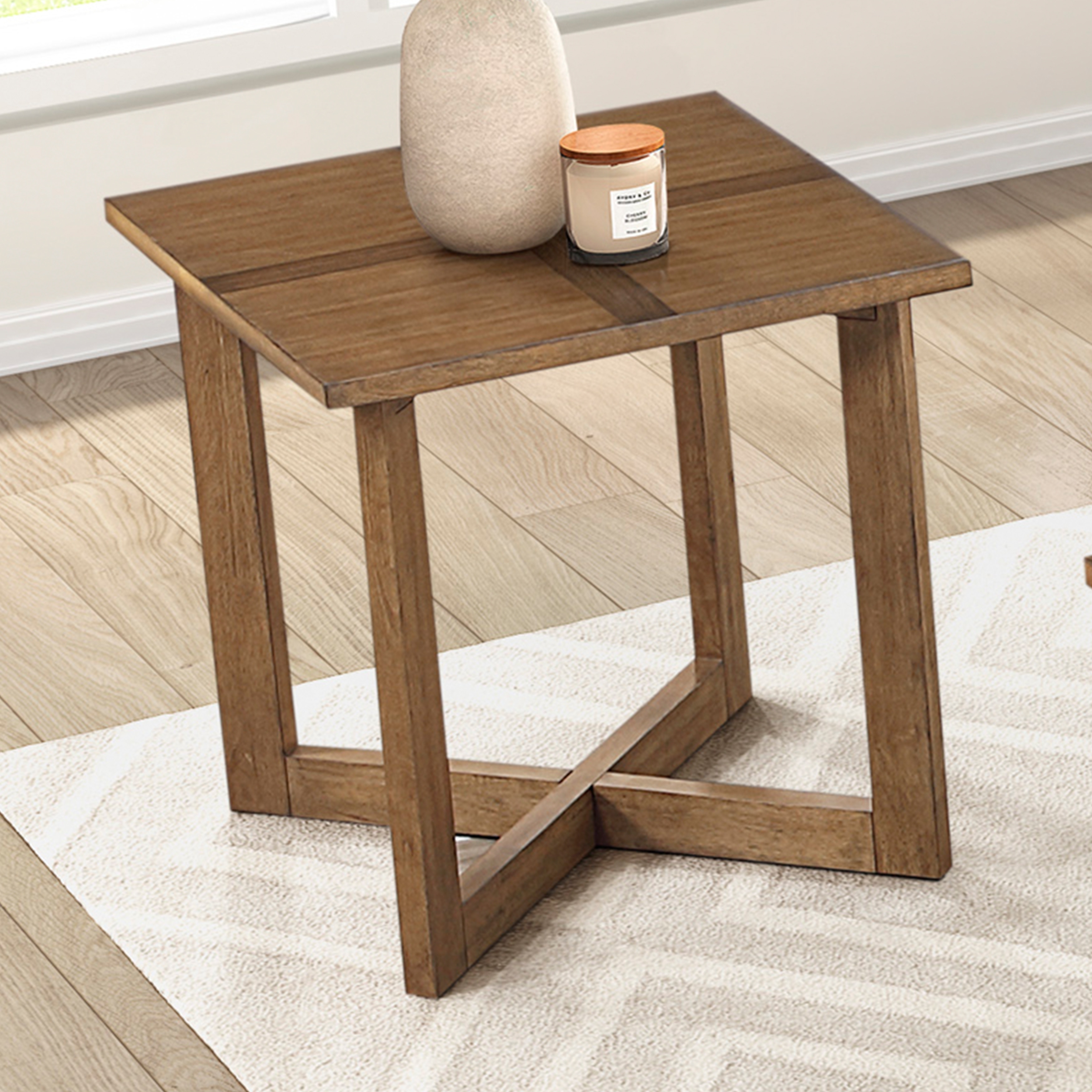 Fremont & Park Murray 24" Transitional Square Wood Cross-Patterned End Table