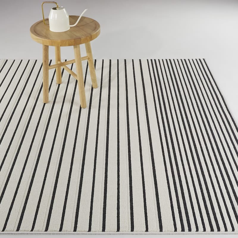 Letitia Modern Striped Indoor/Outdoor Area Rug - 7'10" x 10' - White
