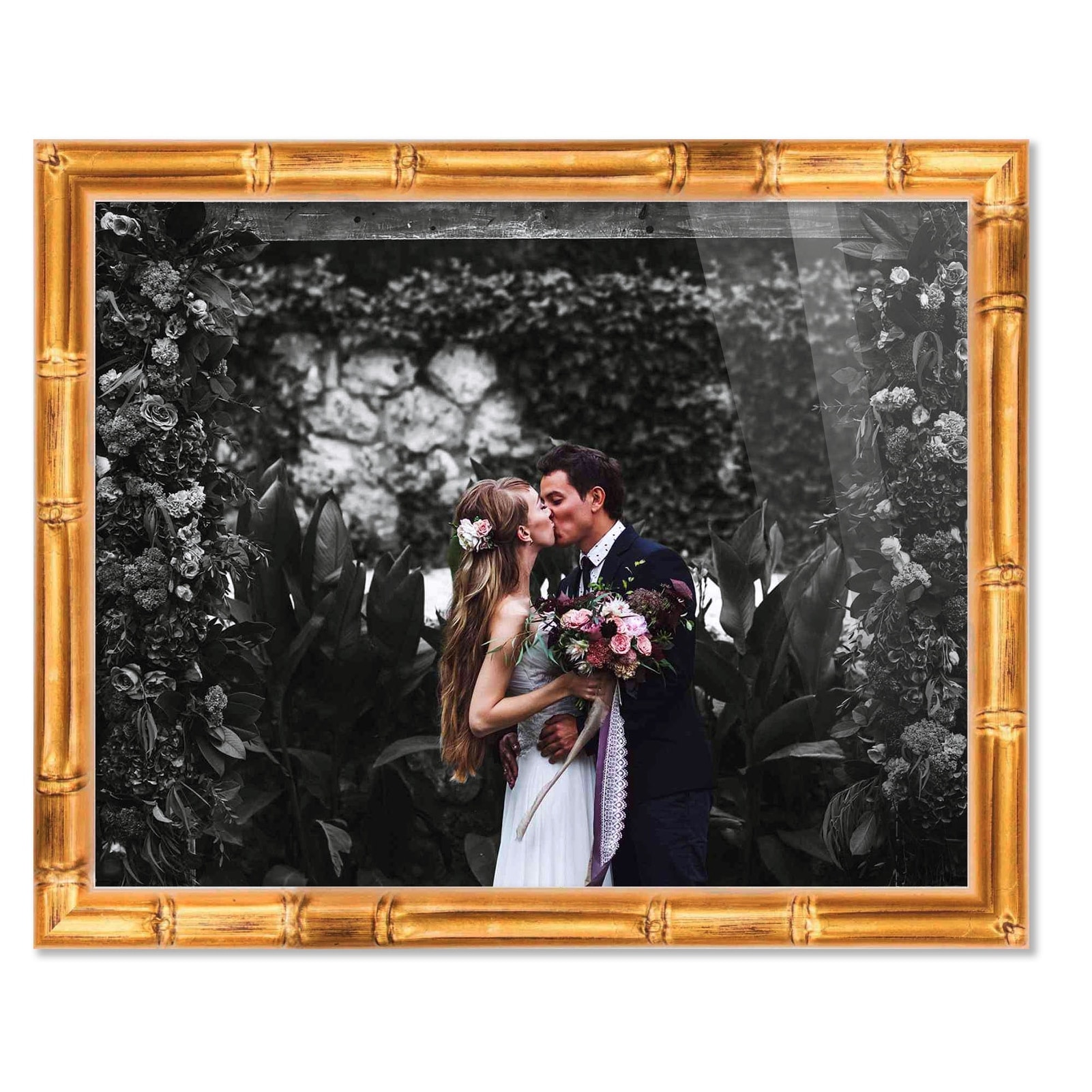 CustomPictureFrames 16x20 Gold Bamboo Wood Picture Frame - With Acrylic Front and Foam Board Backing