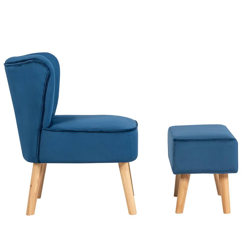 Costway Leisure Chair and Ottoman Thick Padded Velvet Tufted Sofa Set