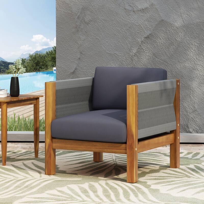 Roomfitters Modern Outdoor Club Chair with Rope Sides and Cushions, Single Seater for Patio or Balcony