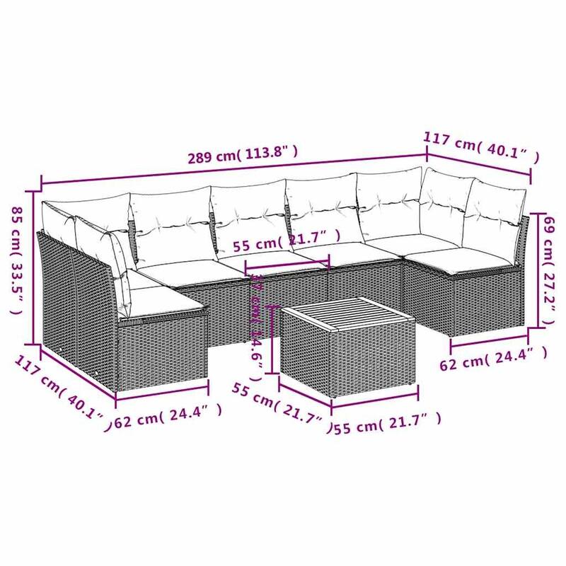 vidaXL Garden Sofa Set Black PE rattan Large Modular Garden Sofa Set - 24.4 x 24.4 x 27.2
