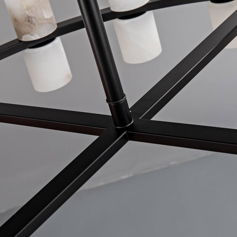 Modern Alabaster Glass Chandelier, Round or Linear Pendant Light with Up & Down Shades, D600-L1370, Copper or Black Finish