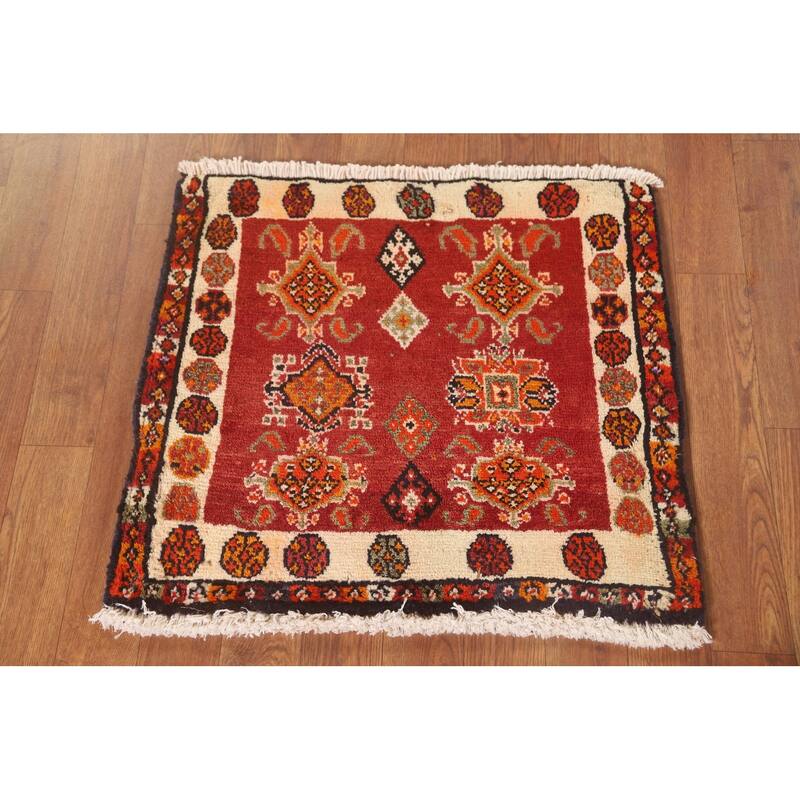 Red Shiraz Persian Vintage Square Rug Handmade Wool Carpet - 2'1" x 1'10"