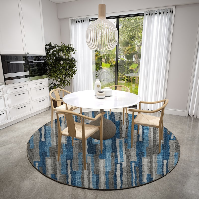 Indoor/ Outdoor Addison Bravado Abstract Striped Washable Area Rug - 8' x 8' - Blue