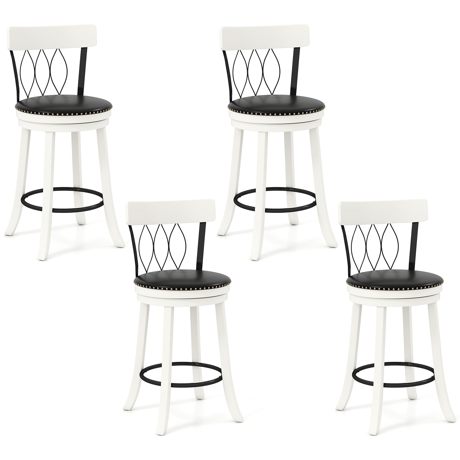 Gymax 26'' Set of 4 Bar Stools w/ Footrest Rubber Wood Frame & Tufted