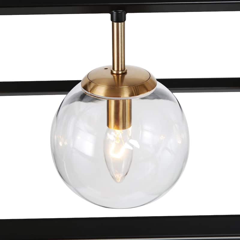 Modern Farmhouse 5-Light Geometric Chandeliers Black Gold Glass Island Light for Dining Room - 41.5"L x 20"Wx 23.5"H