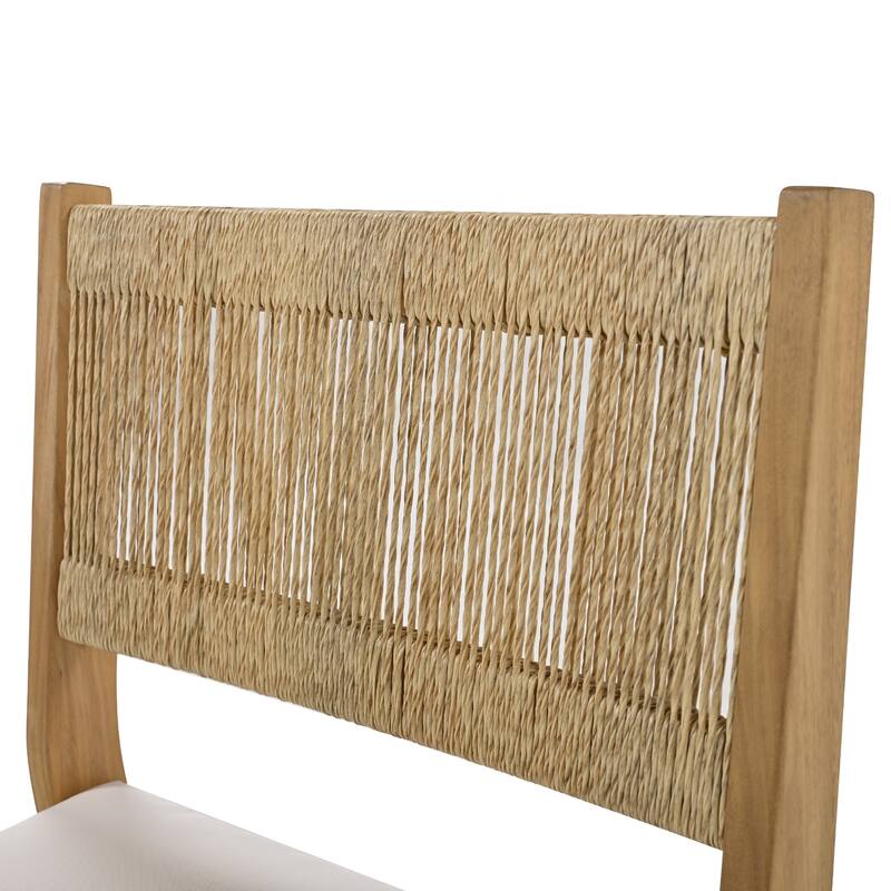 Acacia Wood Outdoor Dining Set for 4, 4 Armless Single Chairs with Cushions, Dining Table with Waterproof Desktop