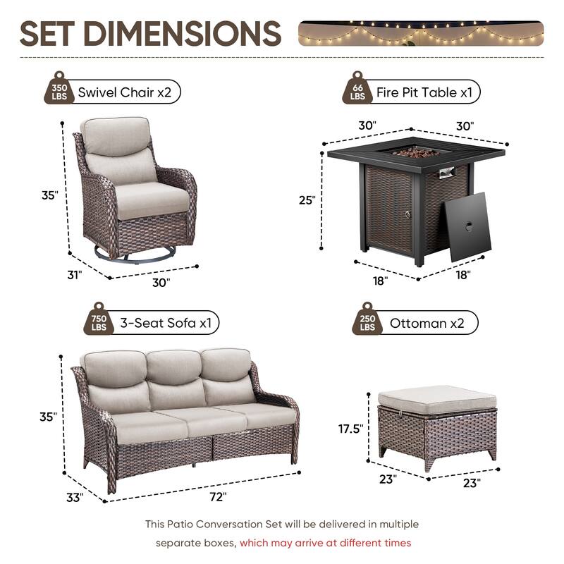 Pocassy 30 In Outdoor Propane Fire Pit Table with Patio Conversation Sets