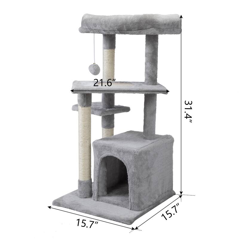 Double Level Cat Tree Stand House Furniture Kittens Activity Tower Posts Kitty Pet Play House - Light Gray